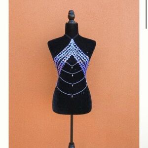 One of a kind iridescent sequin body chain halter top